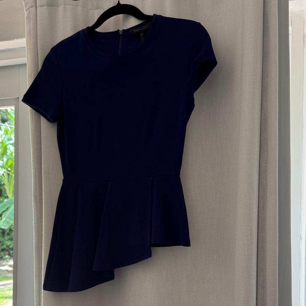 BCBGMaxAzria Navy Asymmetrical Blouse